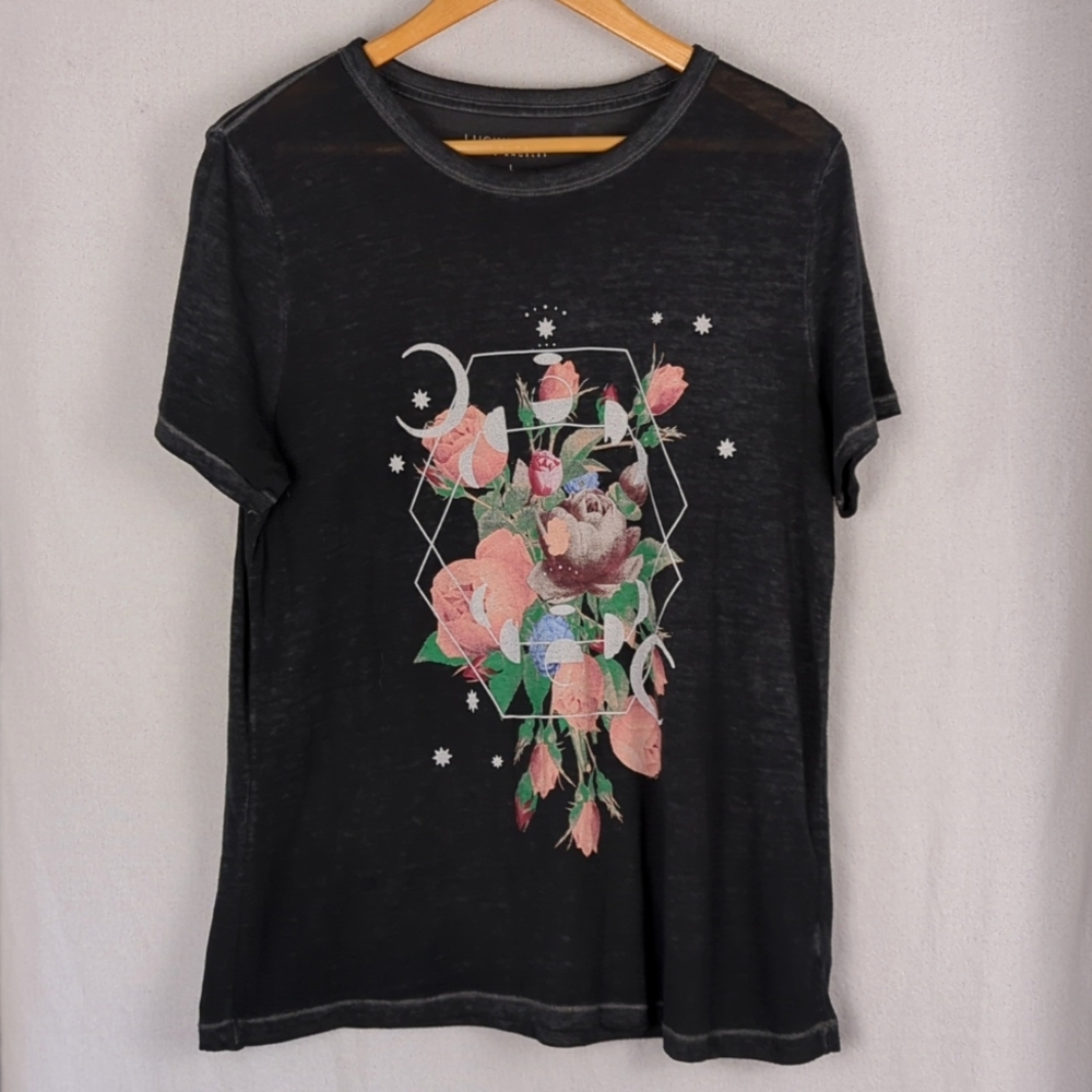 LUCKY BRAND Women's Floral Moon Burnout T-Shirt Size Large